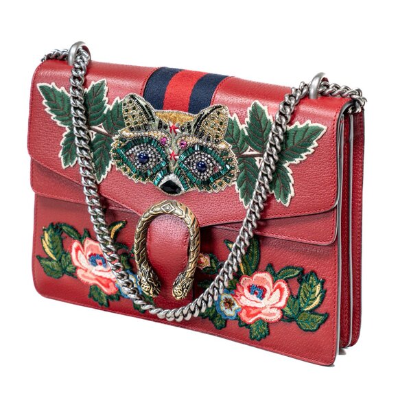 GUCCI Dionysus Red Jewel Raccoon Embroidered Floral Patchwork Shoulder Bag - Picture 10 of 16